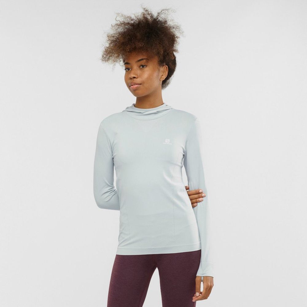 Salomon Israel COMET SEAMLESS HOODIE - Womens Midlayers - Azure (VAPD-89512)